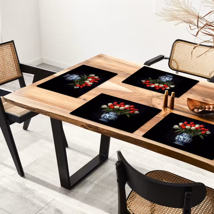 Placemat vinyl - Rode - Bloemen - Tulpen - Vaas — 4