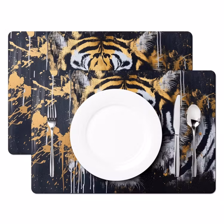 Placemat vinyl - Tijger - Verfspatten - Goud — 2