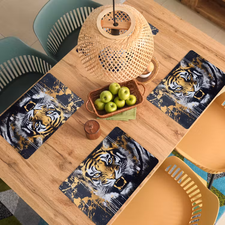 Placemat vinyl - Tijger - Verfspatten - Goud — 3