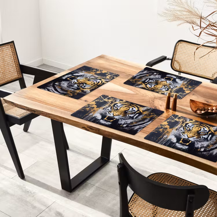 Placemat vinyl - Tijger - Verfspatten - Goud — 4