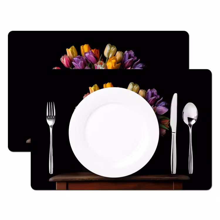 Placemat vinyl - Tulpen - Kleuren - Hout - Vaas — 2
