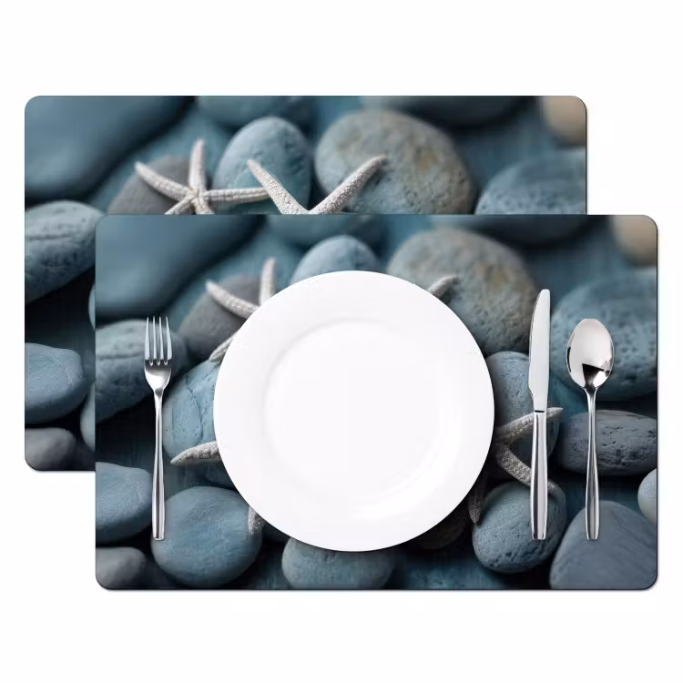 Placemat vinyl - Zeesterren - Stenen - Wit — 2
