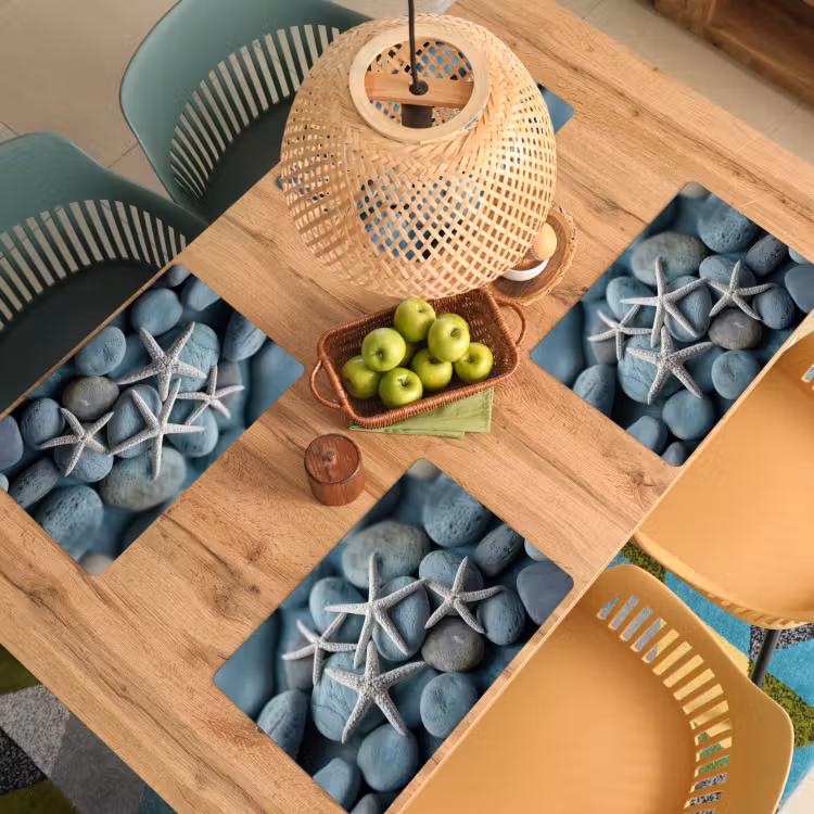 Placemat vinyl - Zeesterren - Stenen - Wit — 3