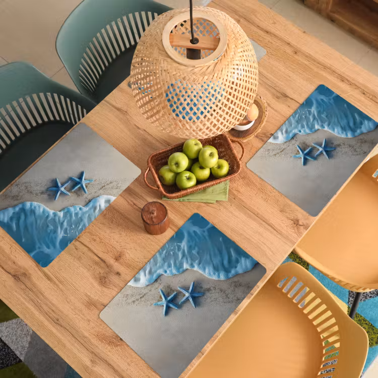 Placemat vinyl - Zeesterren - Zand - Zee - Blauw — 3
