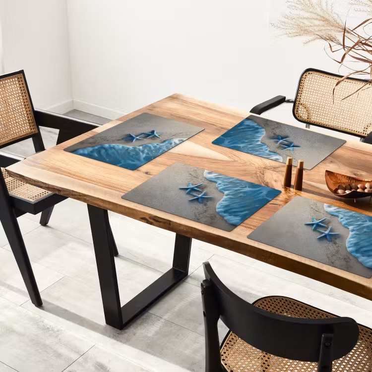Placemat vinyl - Zeesterren - Zand - Zee - Blauw — 4