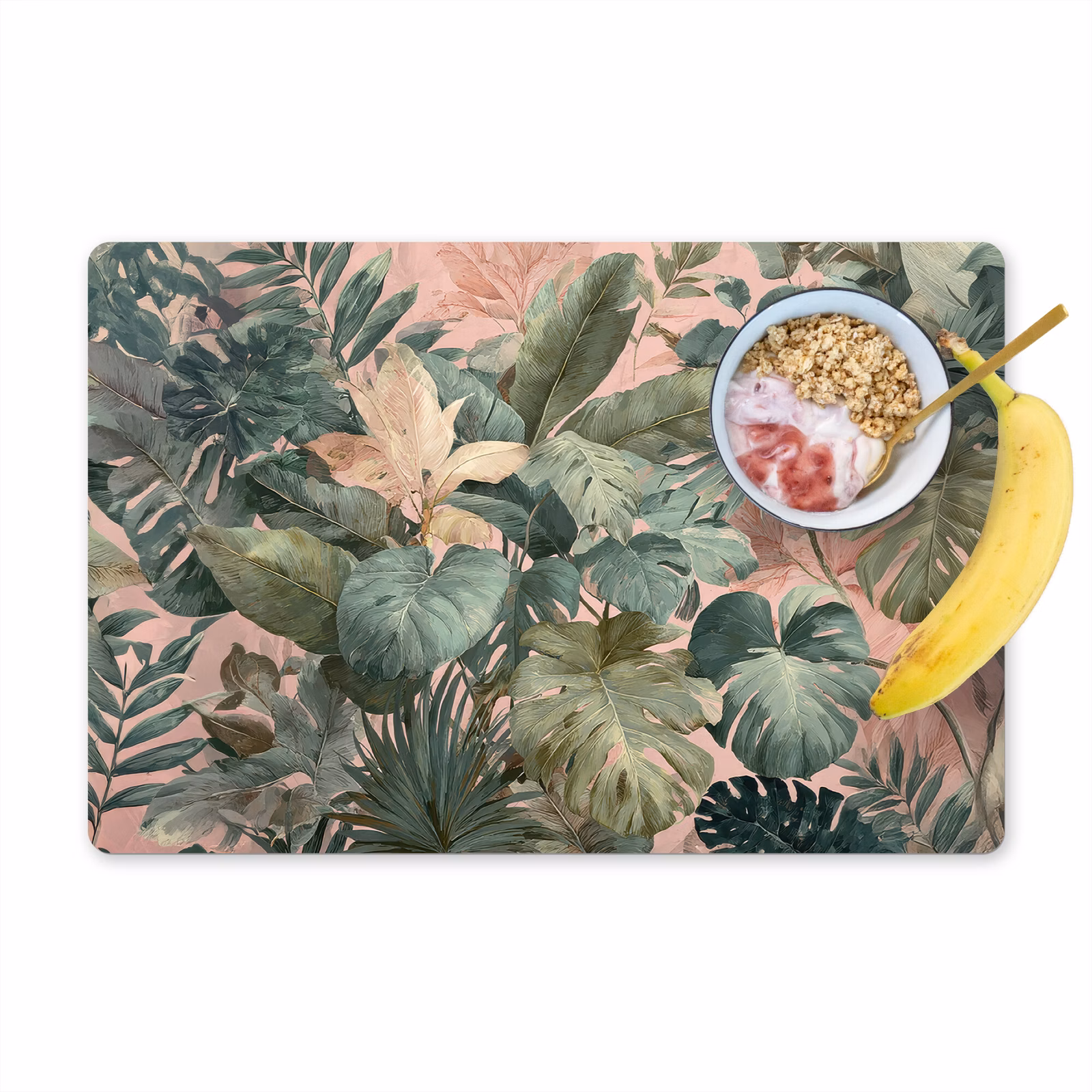 Placemat vinyl - Compositie van bladeren - Groen - Roze — 1