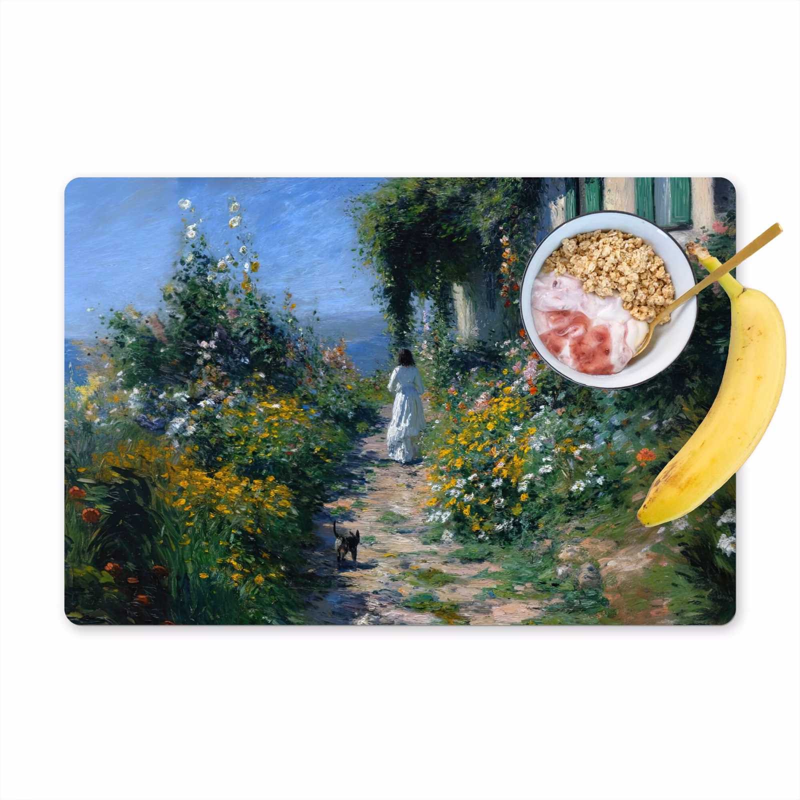 Placemat vinyl - Kat - Vrouw - Bloemen - Huis — 1