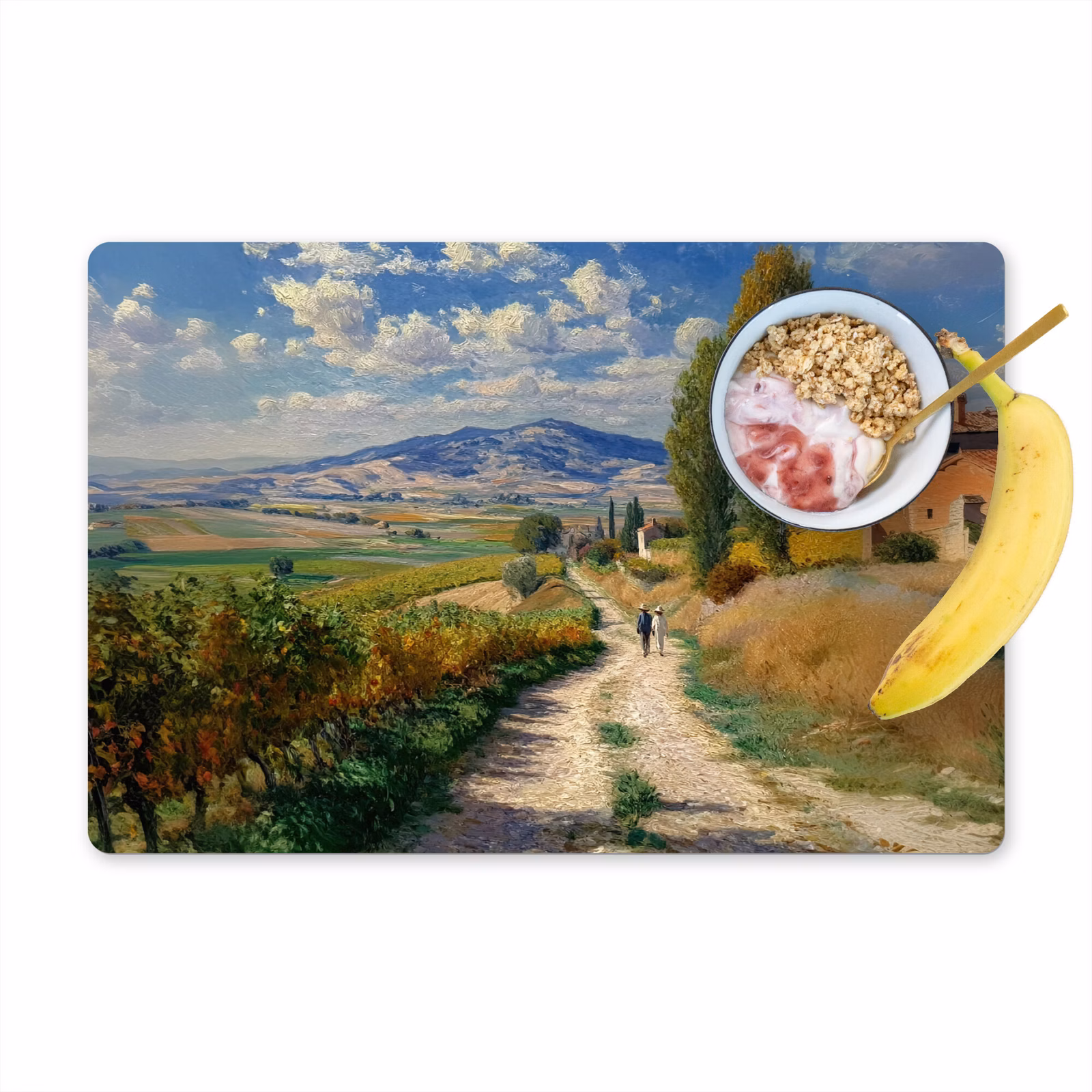 Placemat vinyl - Mensen - Wandelen - Zandpad - Velden — 1