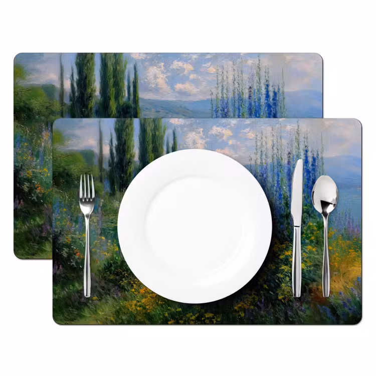 Placemat vinyl - Bloemen - Meer - Bergen - Groen — 2