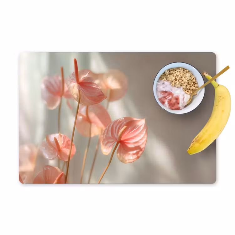 Placemat vinyl - Bloemen - Stelen - Roze - Schaduw — 1