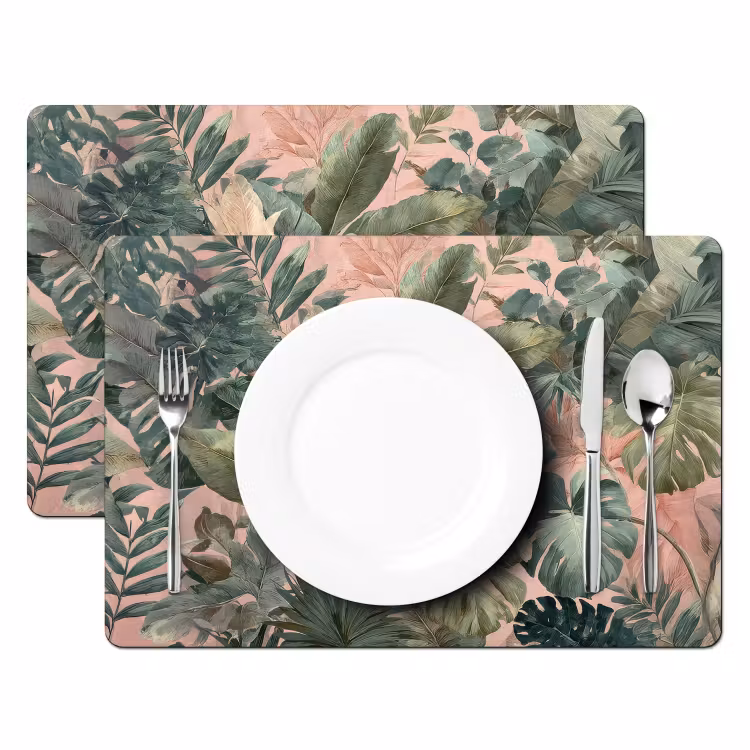 Placemat vinyl - Compositie van bladeren - Groen - Roze — 2