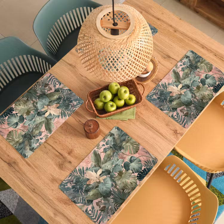 Placemat vinyl - Compositie van bladeren - Groen - Roze — 3