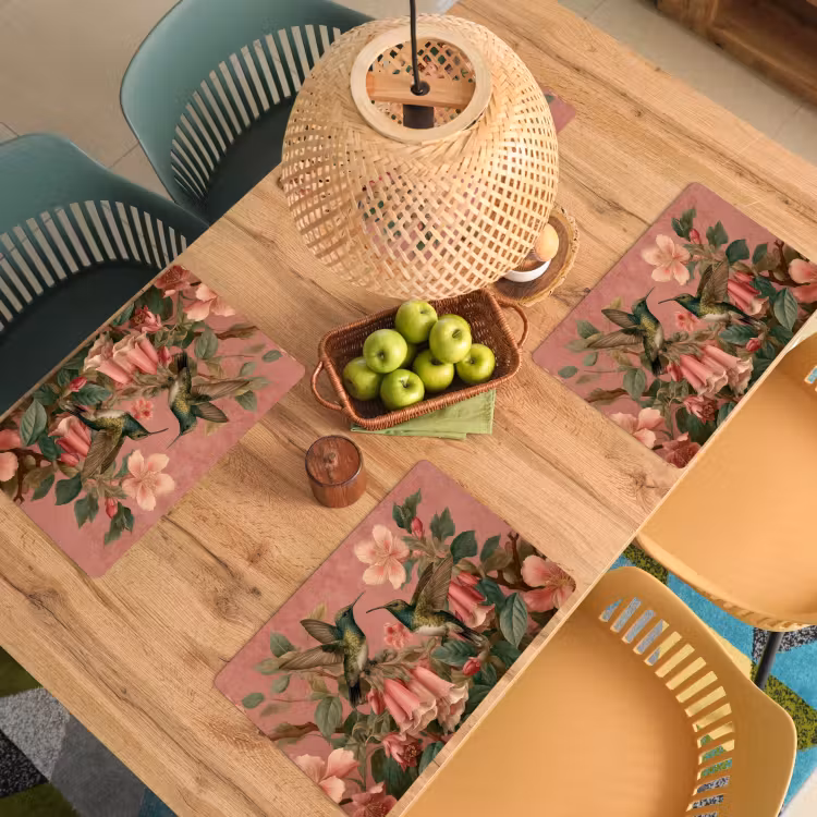Placemat vinyl - Kolibries - Bloemen - Groen - Roze — 3