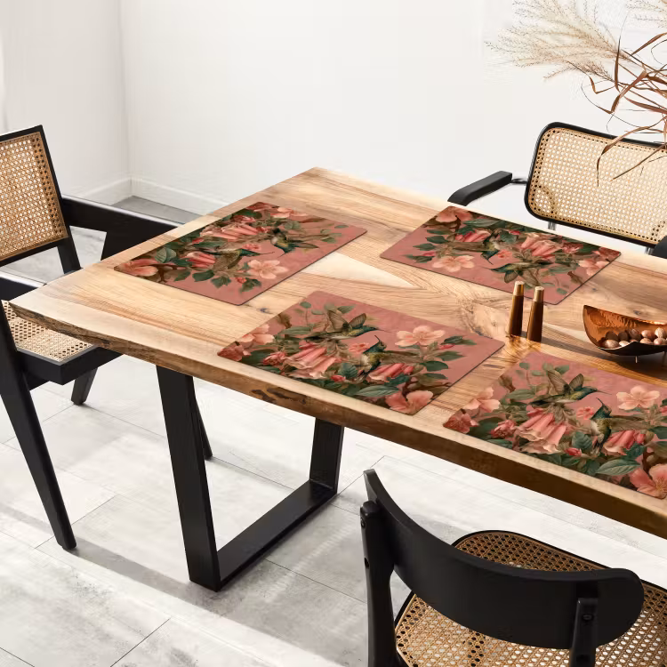 Placemat vinyl - Kolibries - Bloemen - Groen - Roze — 4