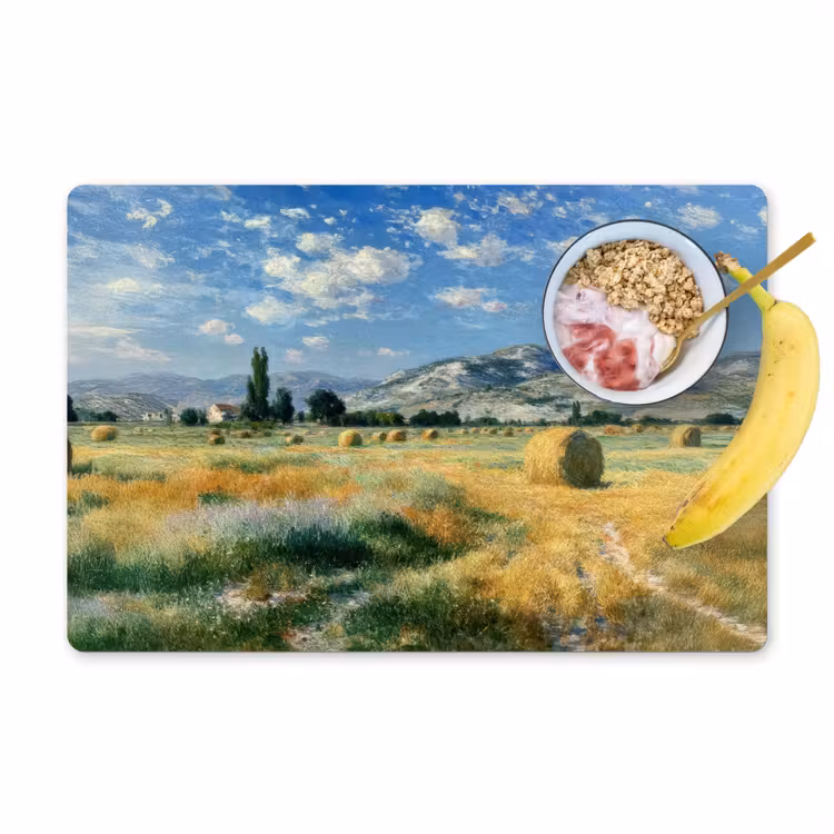 Placemat vinyl - Landschap - Strobalen - Bergen - Wolken — 1