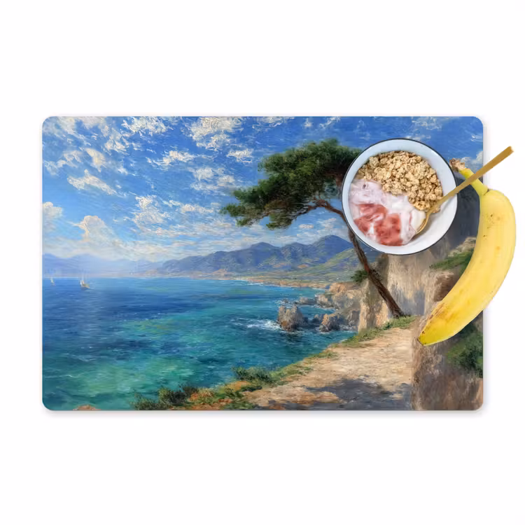 Placemat vinyl - Rotsen - Kustlijn - Boom - Bergen — 1