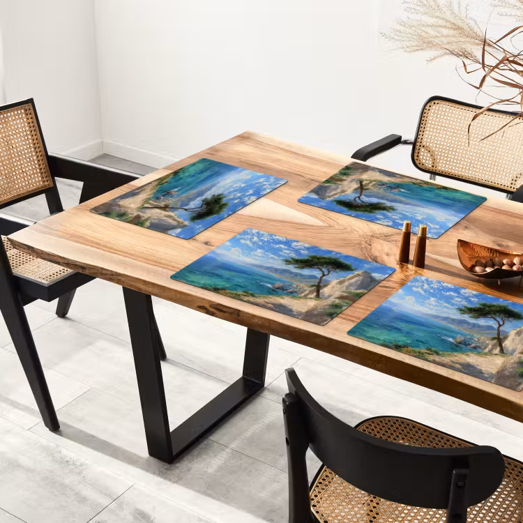 Placemat vinyl - Rotsen - Kustlijn - Boom - Bergen — 4