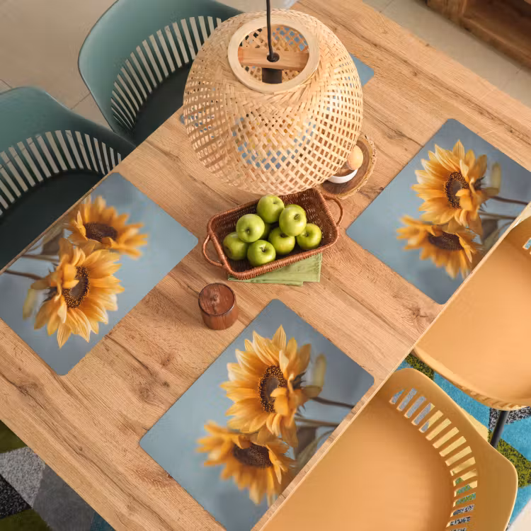 Placemat vinyl - Zonnebloemen - Geel - Wazig — 3