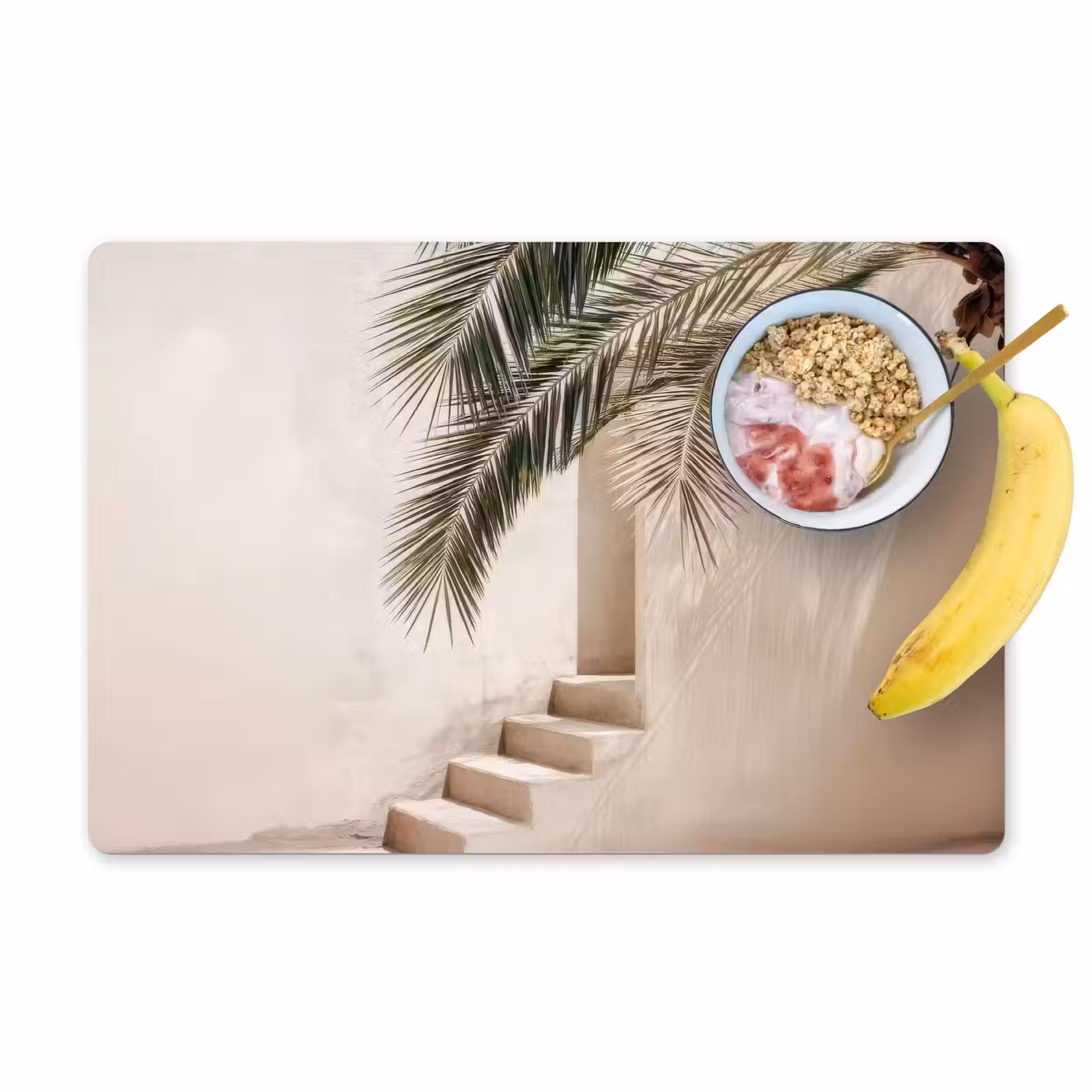 Placemat vinyl - Palmboom - Schaduw - Trap - Beige — 1