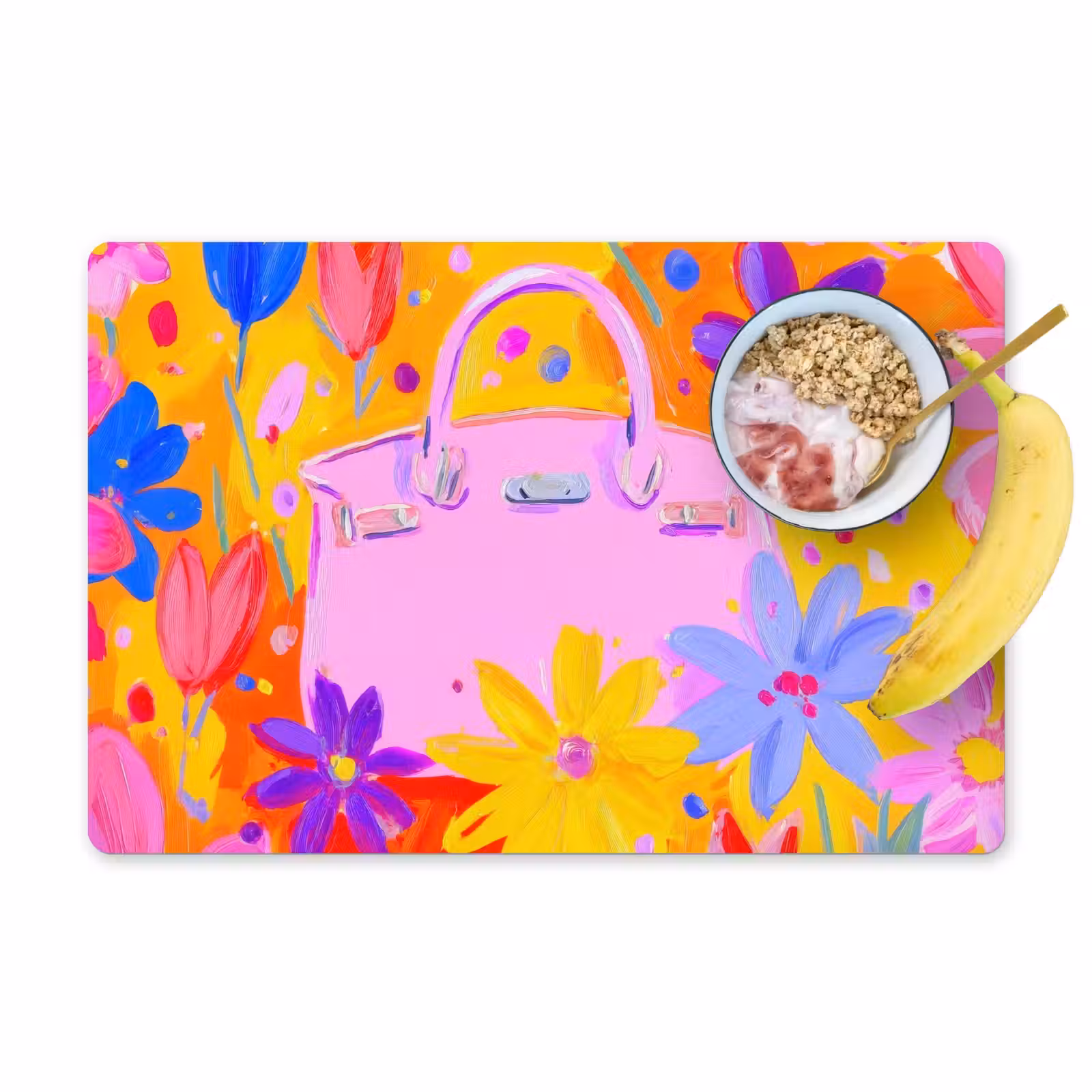 Placemat vinyl - Tas - Roze - Bloemen — 1