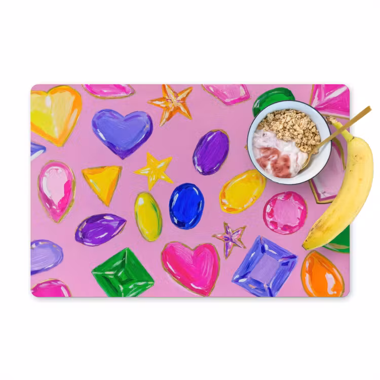 Placemat vinyl - Edelstenen - Vormen - Hartje - Kleurrijk — 1
