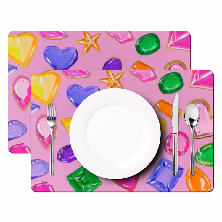 Placemat vinyl - Edelstenen - Vormen - Hartje - Kleurrijk — 2