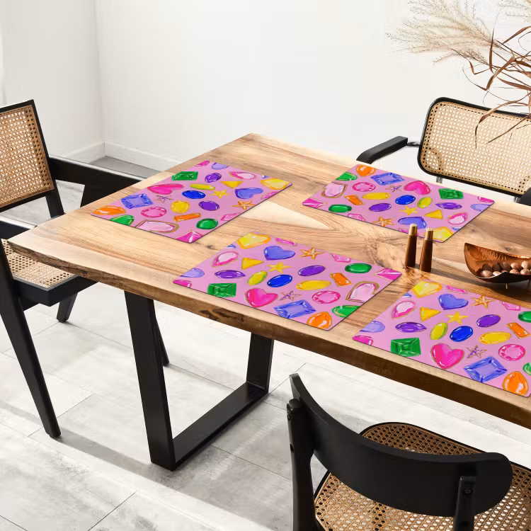 Placemat vinyl - Edelstenen - Vormen - Hartje - Kleurrijk — 4