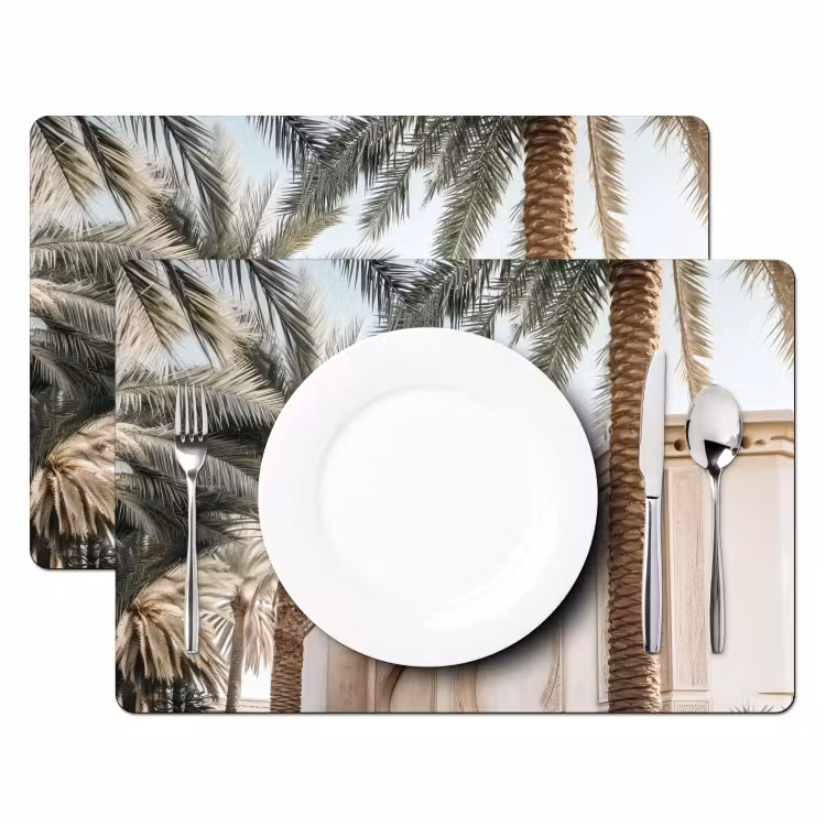 Placemat vinyl - Gebouw - Palmbomen - Beige - Zon — 2