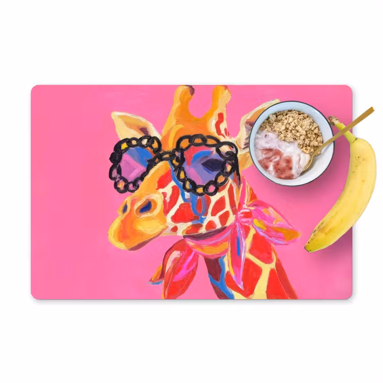 Placemat vinyl - Giraf - Roze - Bril - Sjaal — 1