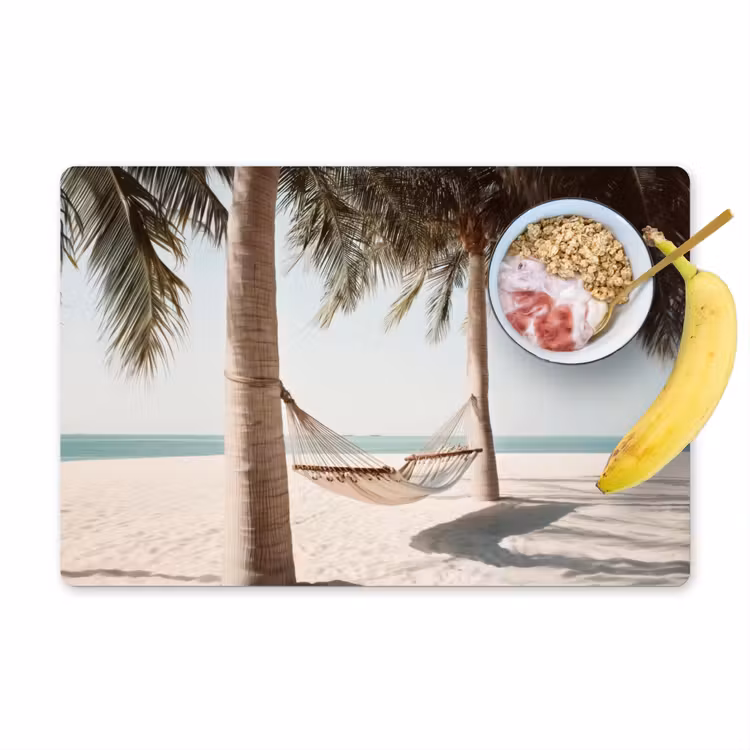 Placemat vinyl - Hangmat - Palmbomen - Strand - Zee — 1
