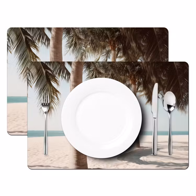 Placemat vinyl - Hangmat - Palmbomen - Strand - Zee — 2