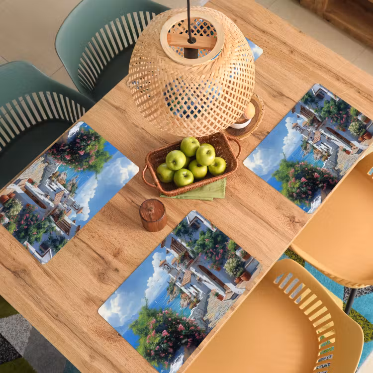 Placemat vinyl - Huizen - Zee - Bomen - Bloemen — 3