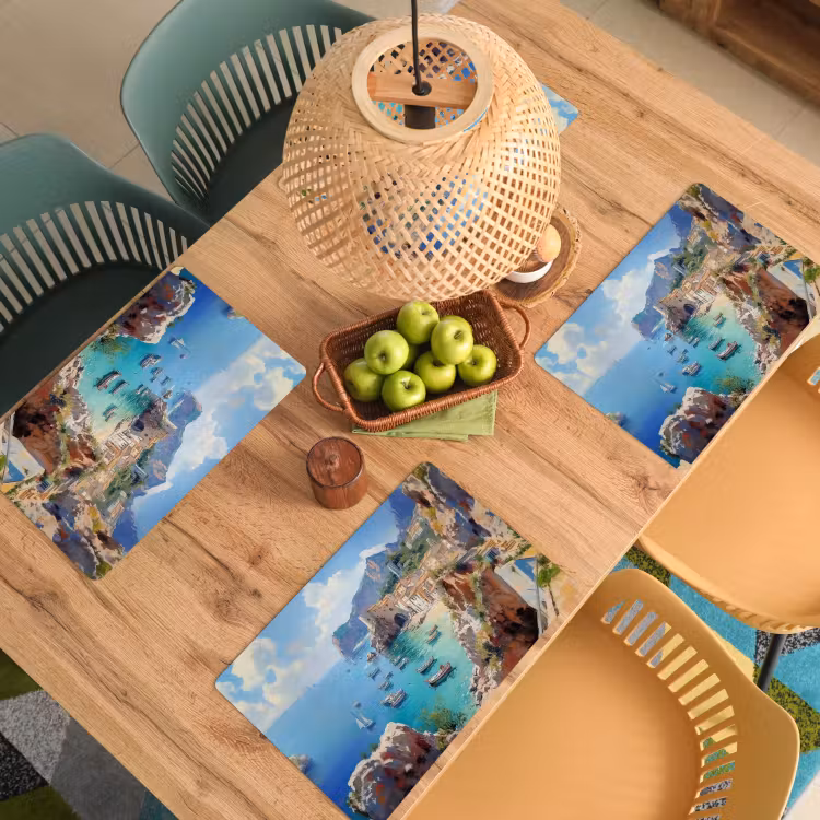 Placemat vinyl - Kustdorp - Schilderij - Rotsen - Boten — 3