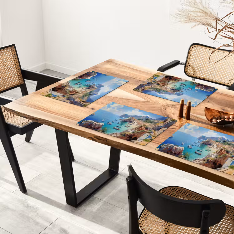 Placemat vinyl - Kustdorp - Schilderij - Rotsen - Boten — 4