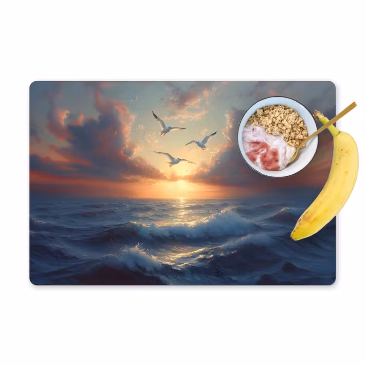 Placemat vinyl - Meeuwen - Zonsondergang - Zee - Wolken — 1