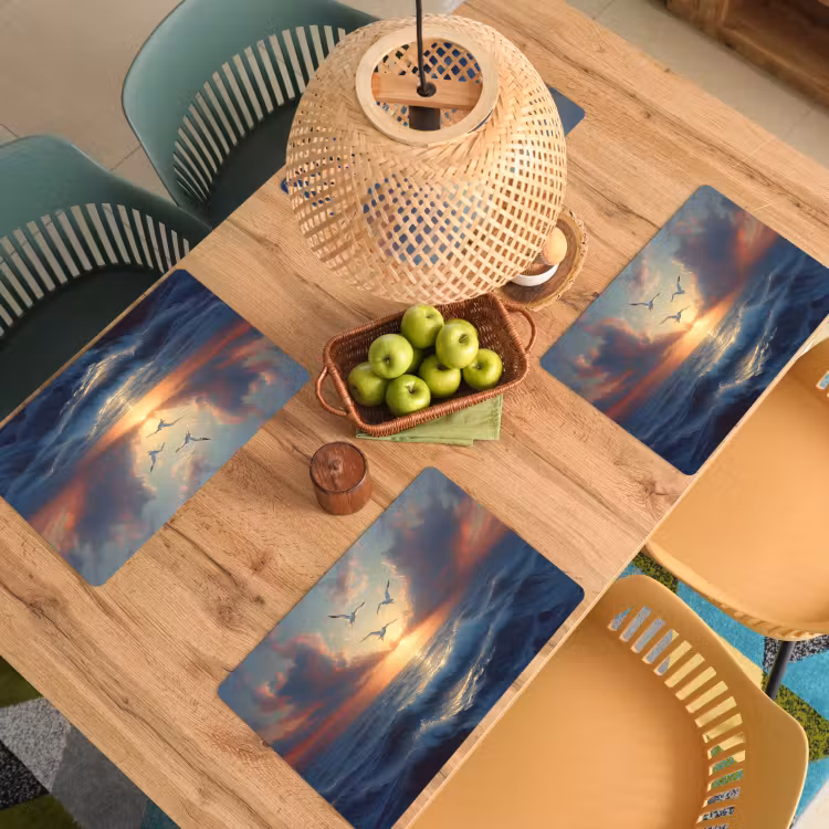 Placemat vinyl - Meeuwen - Zonsondergang - Zee - Wolken — 3