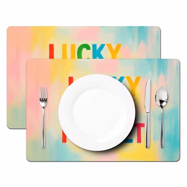 Placemat vinyl - Quote - Lucky - Regenboogkleuren — 2