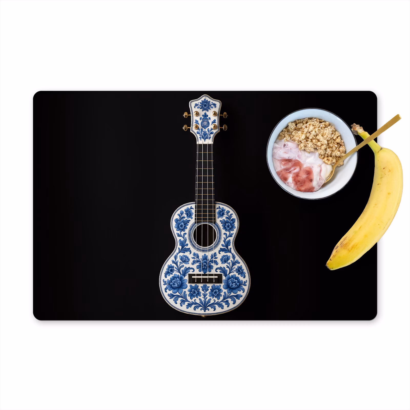Placemat vinyl - Ukelele - Delfts - Blauw - Muziek — 1