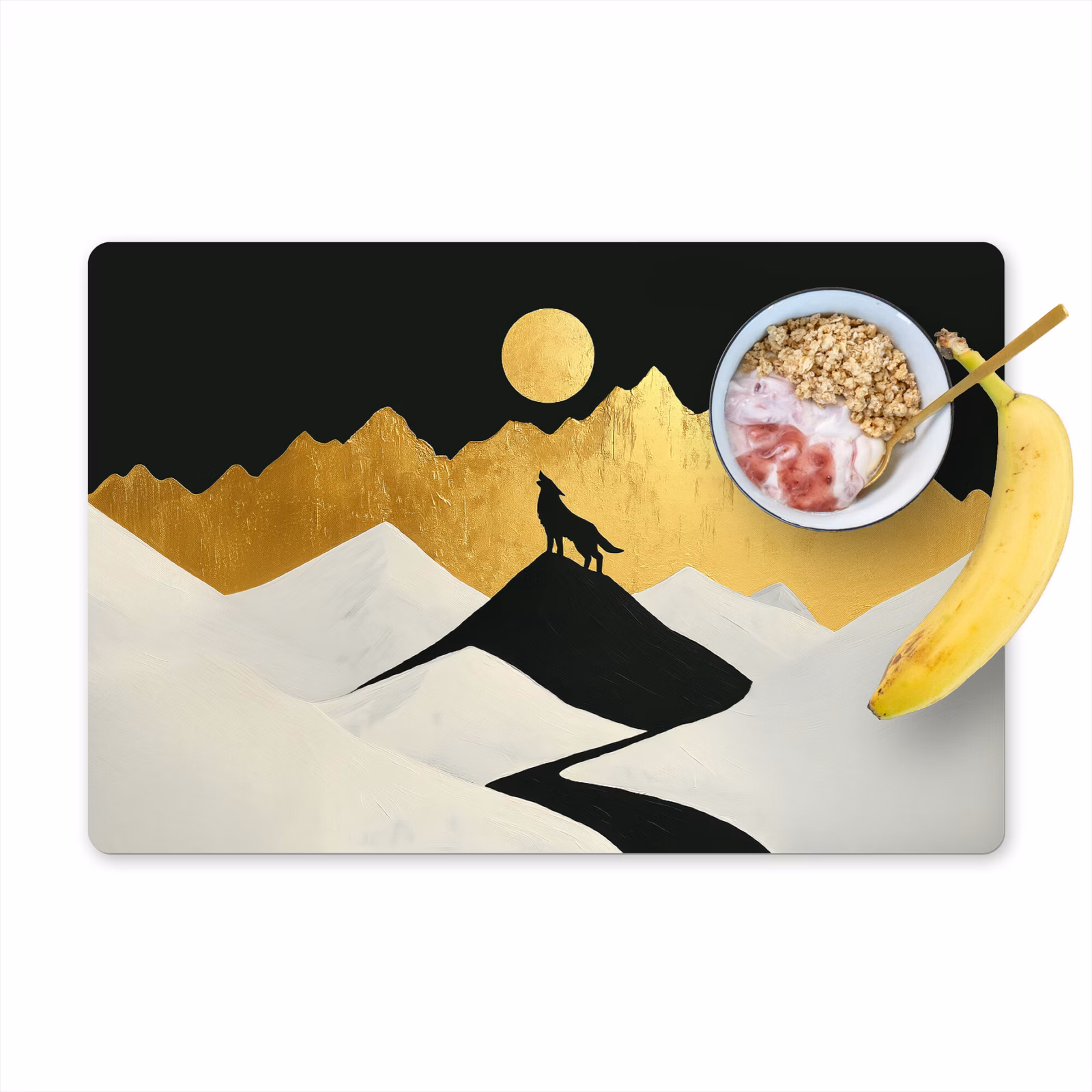 Placemat vinyl - Wolf - Bergen - Maan - Zwart — 1
