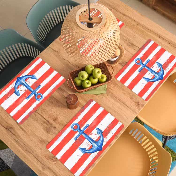 Placemat vinyl - Anker - Verfspatten - Rood - Blauw — 3