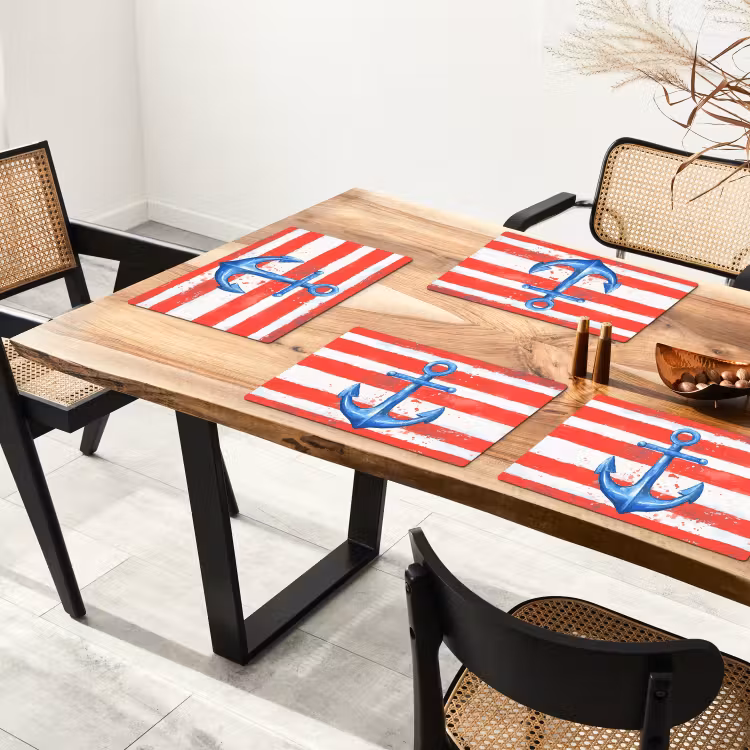 Placemat vinyl - Anker - Verfspatten - Rood - Blauw — 4