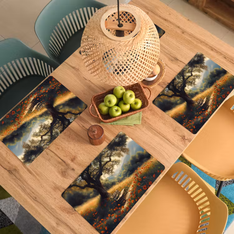 Placemat vinyl - Bankje - Boom - Klaprozen - Heuvels — 3