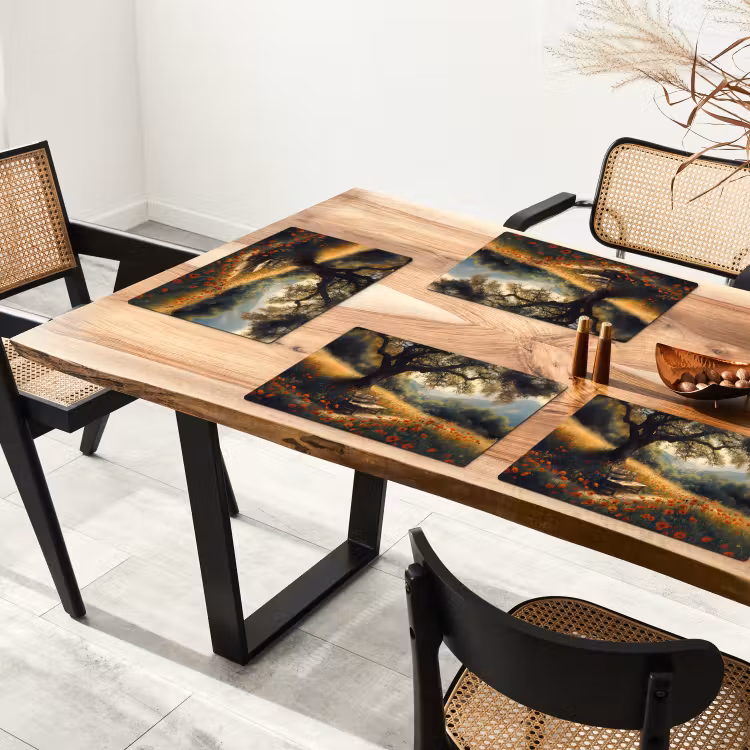 Placemat vinyl - Bankje - Boom - Klaprozen - Heuvels — 4