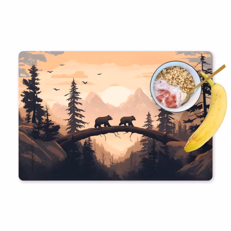 Placemat vinyl - Beren - Bomen - Landschap - Zonsondergang — 1