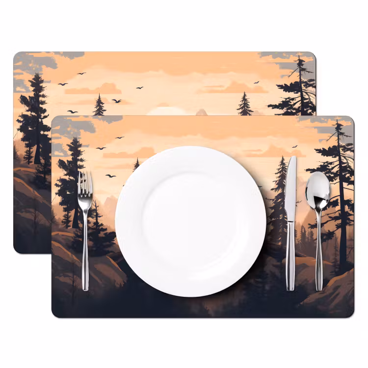 Placemat vinyl - Beren - Bomen - Landschap - Zonsondergang — 2