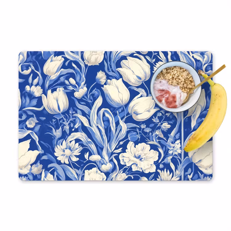 Placemat vinyl - Bloemen - Delfts Blauw - Patroon - Tulp — 1