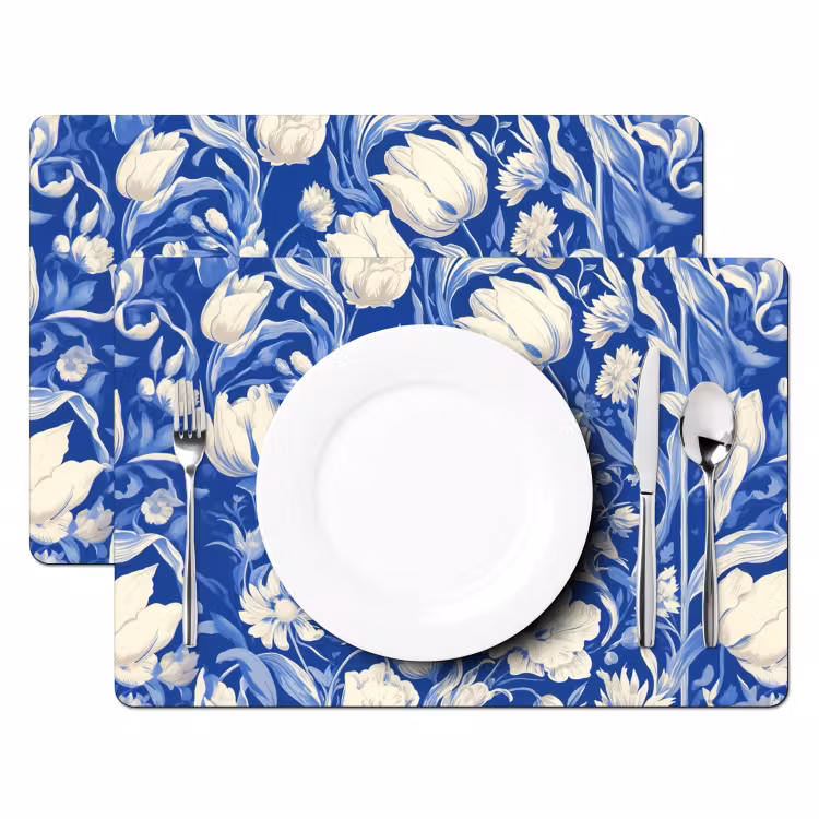 Placemat vinyl - Bloemen - Delfts Blauw - Patroon - Tulp — 2