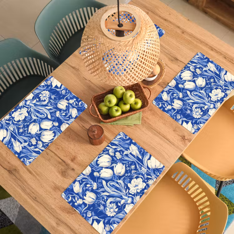 Placemat vinyl - Bloemen - Delfts Blauw - Patroon - Tulp — 3
