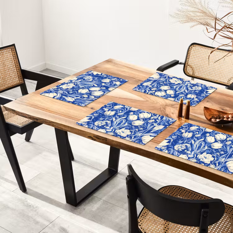 Placemat vinyl - Bloemen - Delfts Blauw - Patroon - Tulp — 4