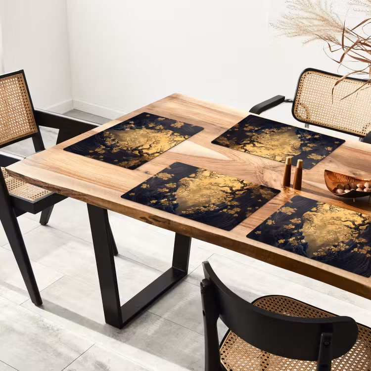 Placemat vinyl - Bloemen - Takken - Goud - Sierlijk — 4